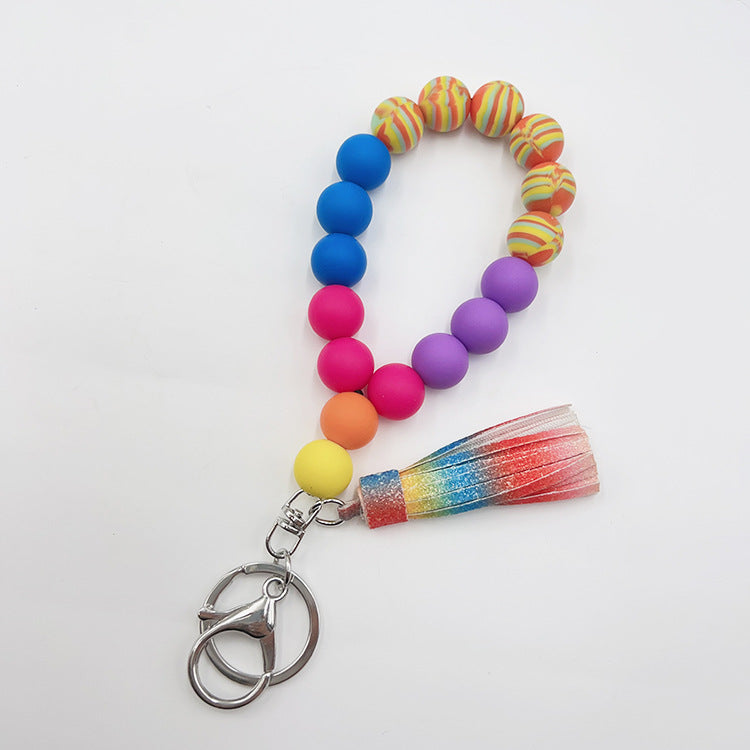 Wholesale Silicone Beads Gradient Sequin Tassel Handmade Beaded Wrist Keychain